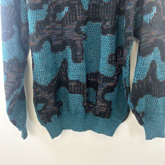 Vintage Bugatchi Sweater Mens M Crew Neck Pullover 90s‎ 80s All Over Print Teal - Picture 9 of 12
